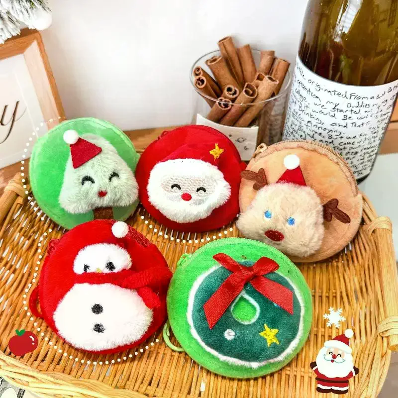 Cute Christmas Plush Coin Purse Kawaii Santa Claus Snowman Doll Coin Pouch Keychain Backpack Pendant Decoration Children Gift