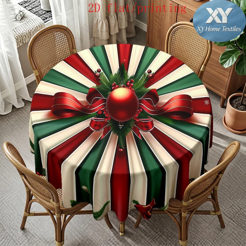 Christmas candy wind round table tablecloth, red and green contrasting color home restaurant decorative table cloth,