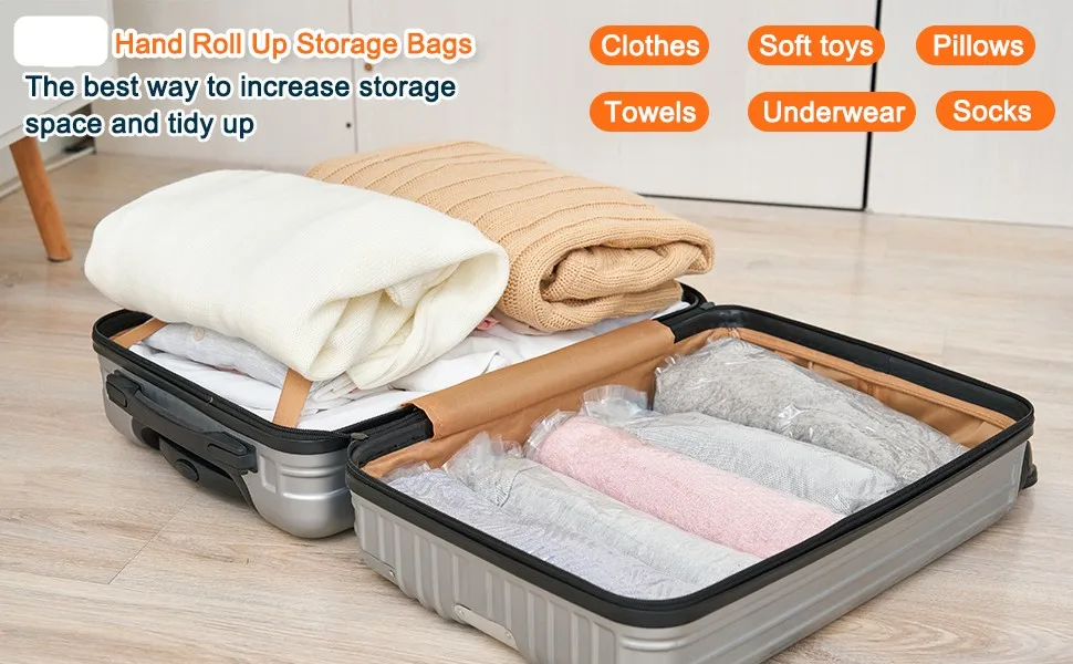 Roll-Up Travel Space Saver Aufbewahrungstaschen für Gepäck, Kleidung, Kreuzfahrtschiff, Essentials Home Packing-Organizer – Detail 6