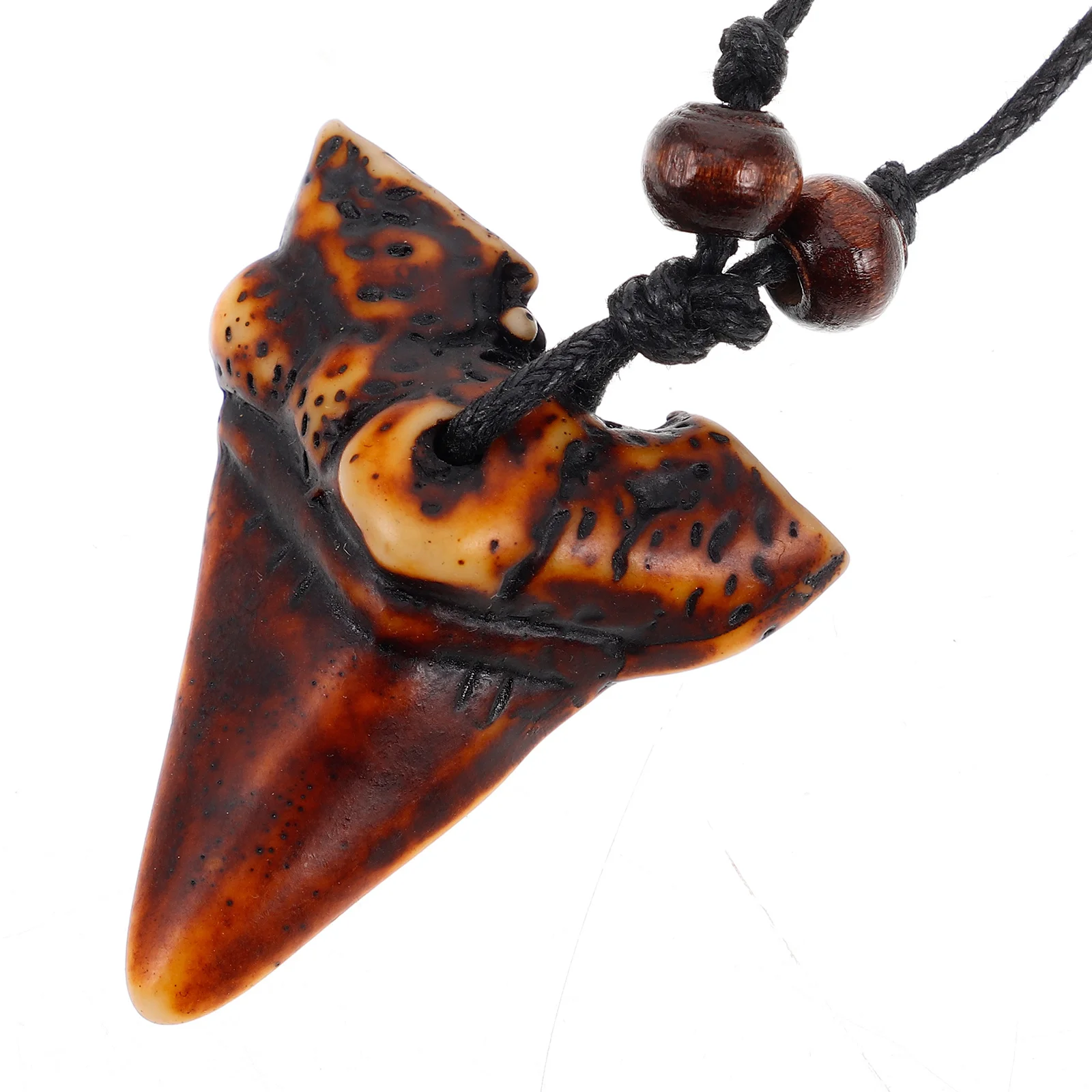الراتنج القرش الأسنان قلادة منحوتة الخرز الخشبي الشاطئ تصفح المجوهرات للرجال الأولاد قابل للتعديل قلادة خمر نمط كول المختنق #2