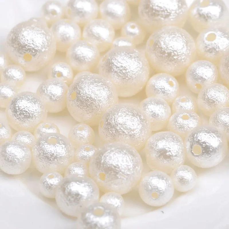 ABS Imitation Wrinkle Pearl Beige Straight Holes Round Beads For Jewelry Makeing DIY Handmade Accessories 4/6/8/10/12MM