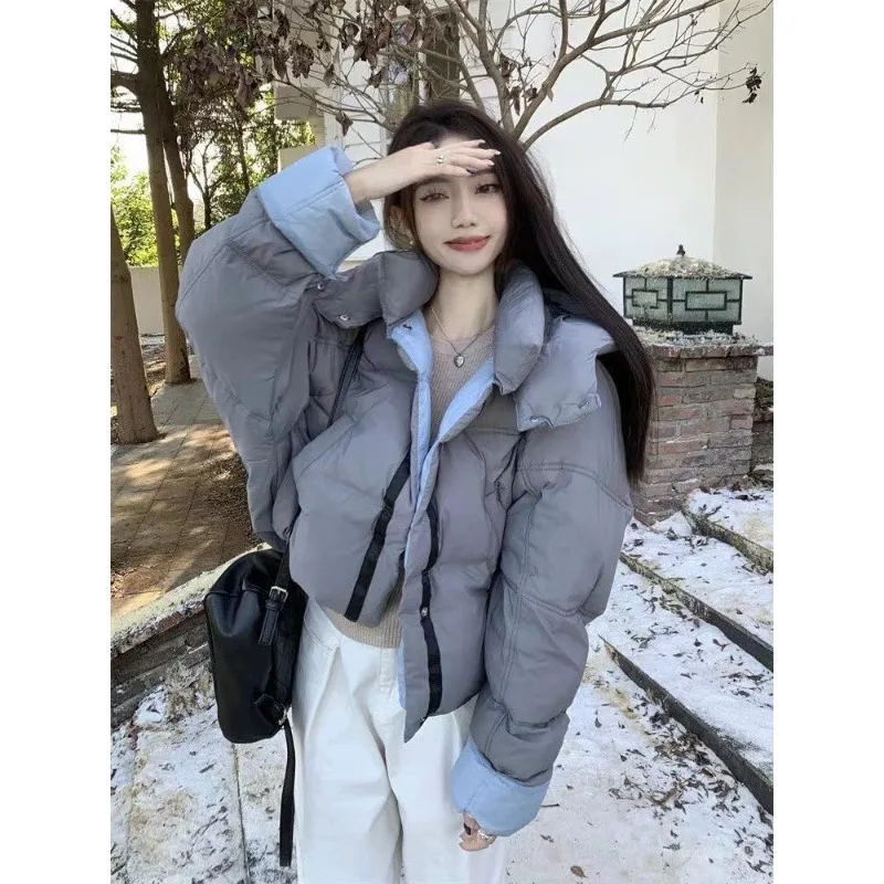 

Double-Sided Wear Color Block Coat Women's Winter New Korean Style Loose Solid Leisure Fit Cotton Jacket High-End Women Clothig