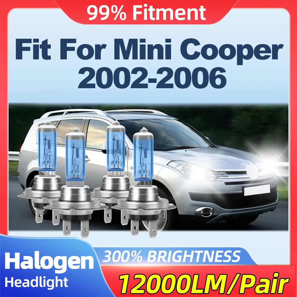 

Fit For Mini Cooper 2002 2003 2004 2005 2006 200W Halogen Headlights 24000LM Car Lights 12V 6000K White Turbo Auto Lamps