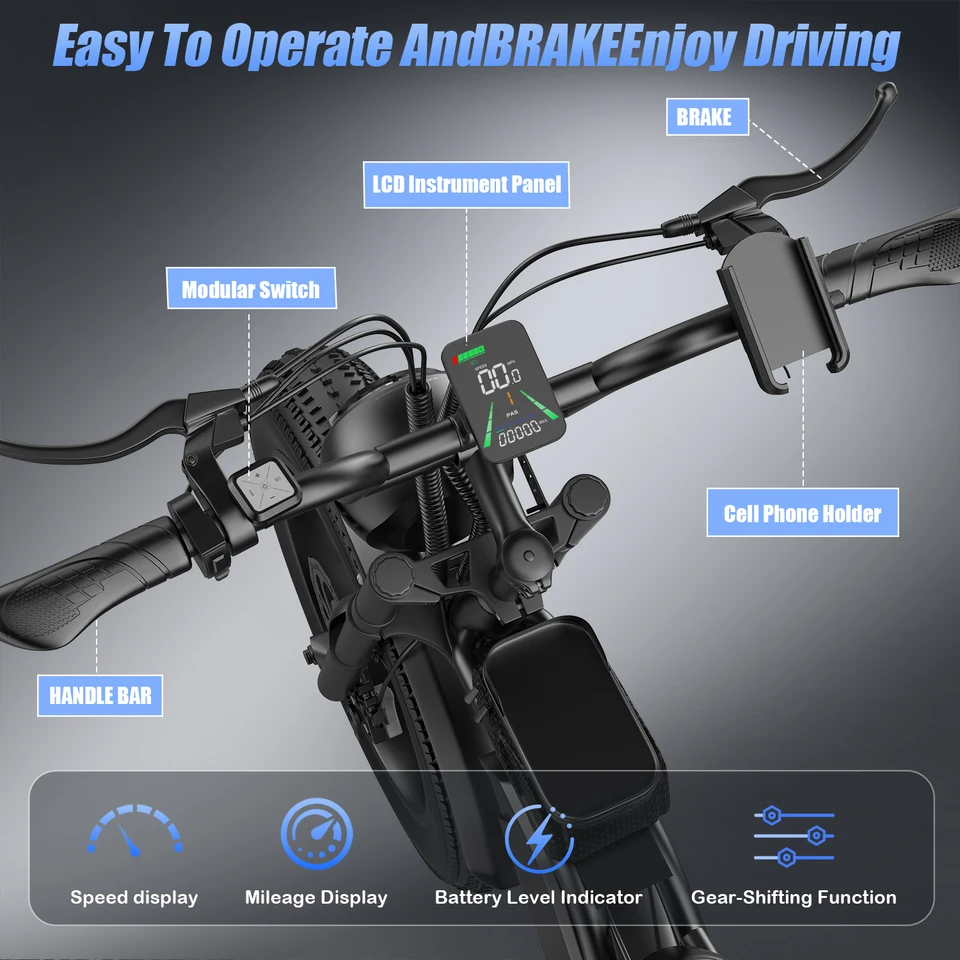 ASKGO Fat Tire Electric Bike for Adults & Teens, 1500W Peak Motor, Up to 36 MPH & 65 Miles Range, 20"×4" All-Terrain Electric Dirt Bike, 48V 20AH Removable Battery, Dual Brakes, Off-Road Ebike with NFC Unlock image 4