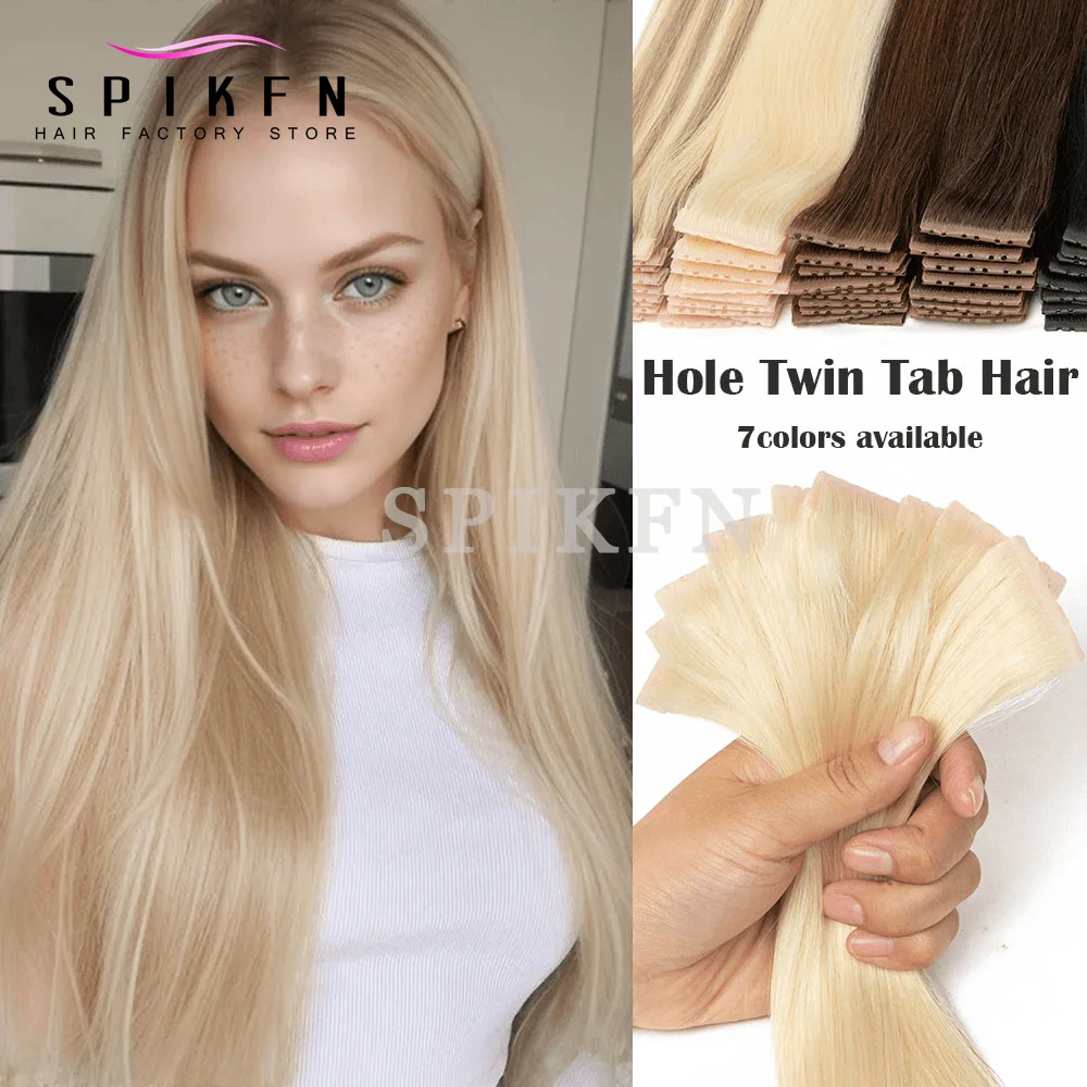 

SPIKFN 12"-24" Invisible Hole Human Hair Extensions Honey Blonde Double Inject Tab Hair 4cm Width Weft Hair 10pcs/pack
