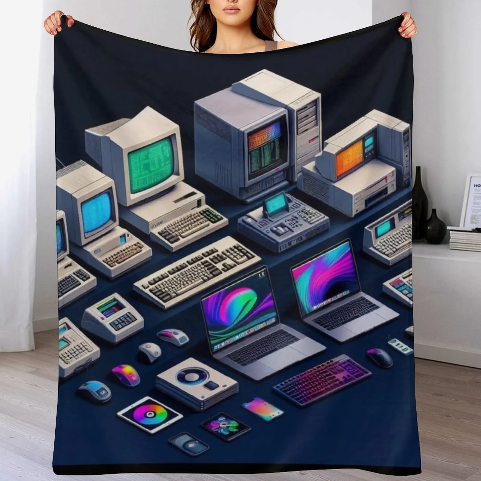 

Computers #3 Throw Blanket Soft Beds Single Vintage Plaid Blankets