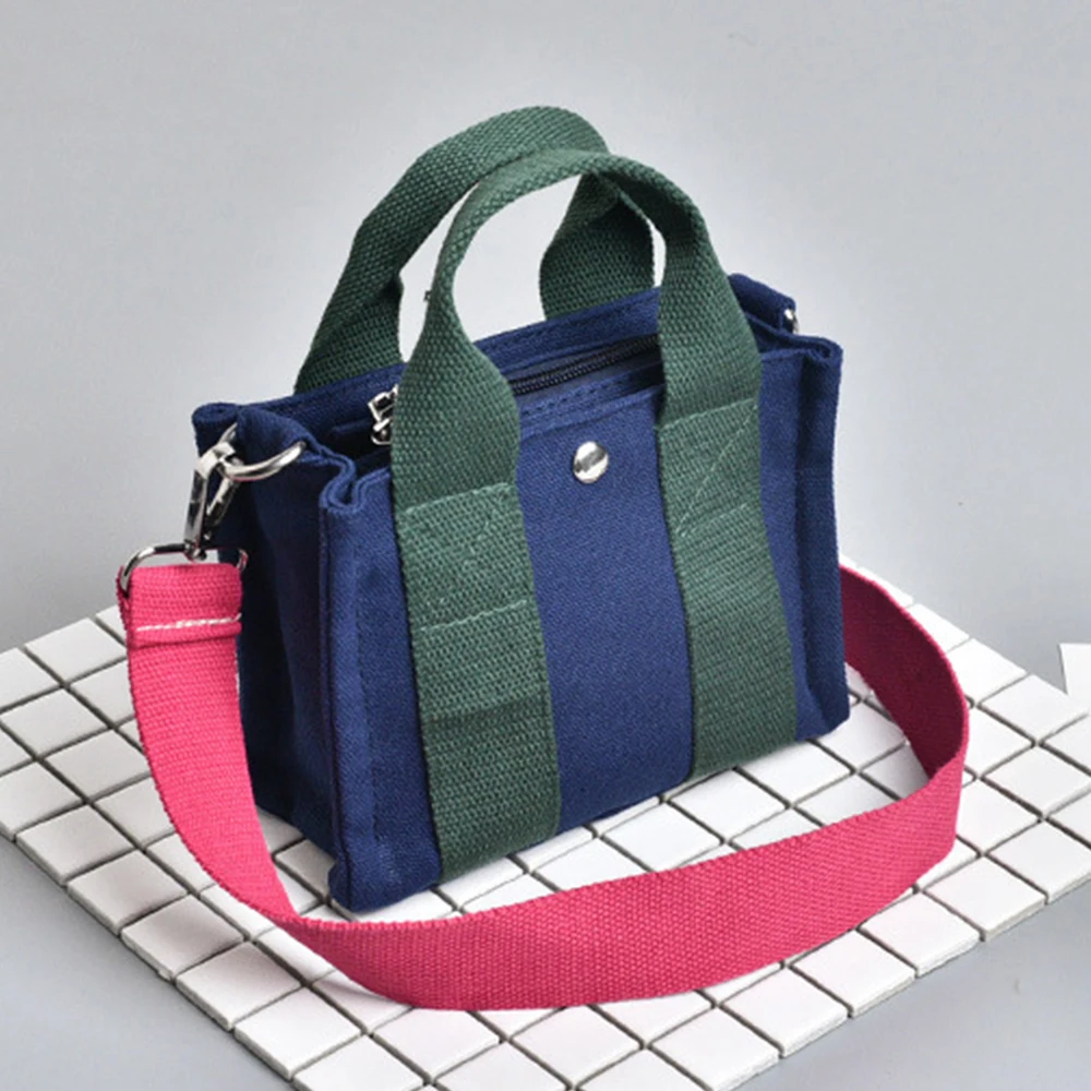 Mini bolsos de lona para mujer, bolso de mano de diseñador de retales, bolso cruzado de hombro con contraste de Color a la moda, pequeño bolso de compras