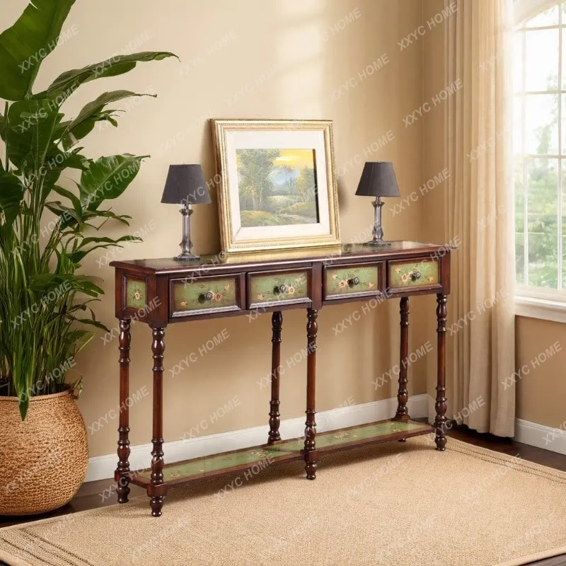 Entrance table retro painted green entrance platform corridor against the wall width 28 ultra-narrow desk length 147cm