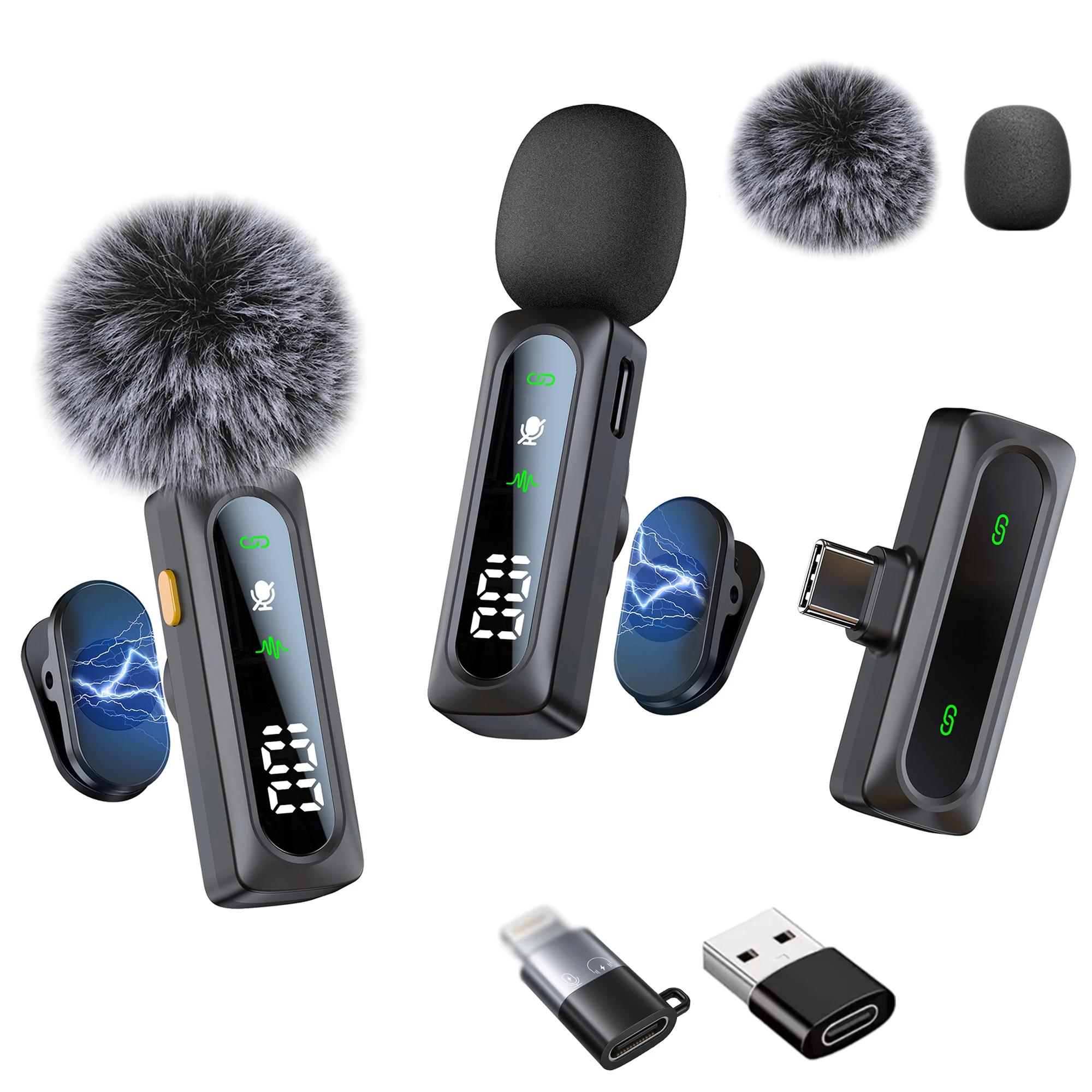 Kabelloses Lavalier-Ansteckmikrofon mit Windschutz, Mini-Videoaufnahmemikrofon, Interview-Live-Aufnahme, Geräuschunterdrückung für Telefon.