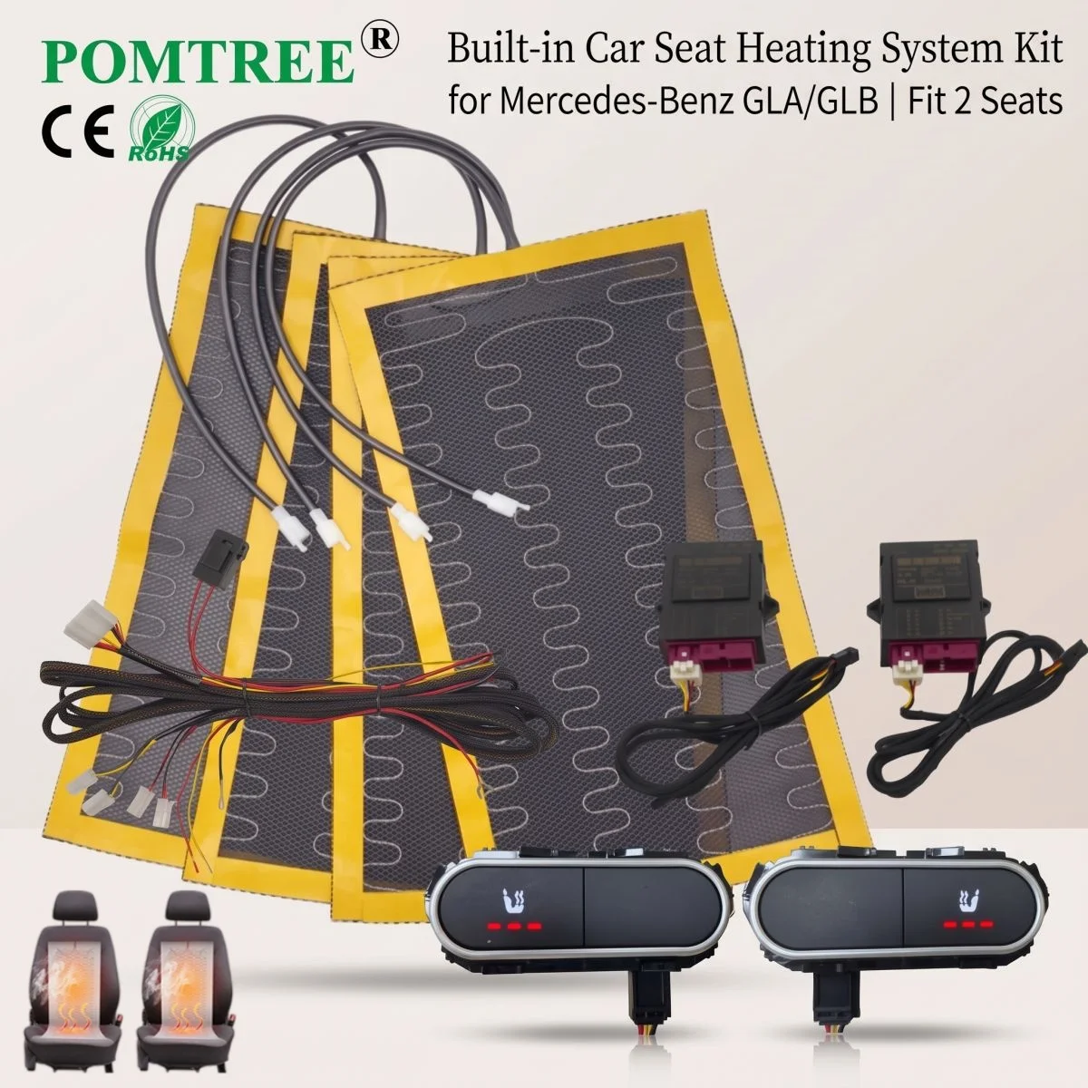 Built-in Car Seat Heating System Kit Fit For Mercedes-Benz GLA200/GLA220 Fit 2 Seats,Alloy Wire Heater Pads & Dedicated Switch