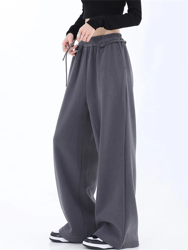 Korean Style Oversize Women Dark Grey Jogging Sweatpants Korean Fashion Sports Pants Casual Harajuku Wide Leg Joggers Trousers