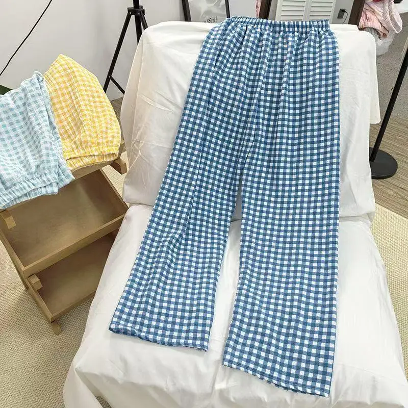 Spring and summer Japanese style fashionable printed elastic waist wide leg pants