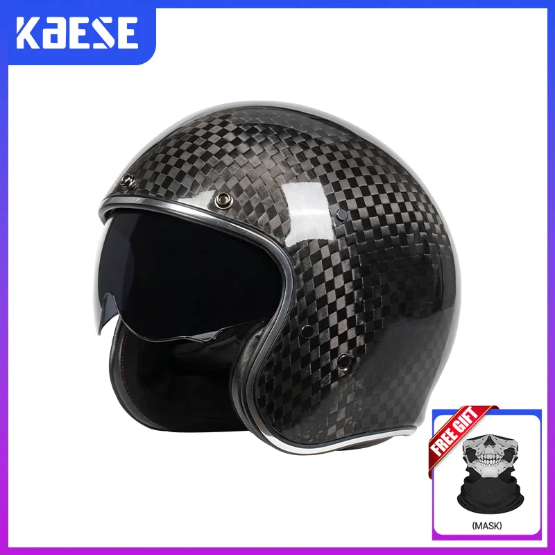 

Open Face Helmet Men Motorcycle Helmet for Motocross Moped Carbon Fiber Shell 3/4 Jet Helmets Four Seasons Motocross DOT Approve