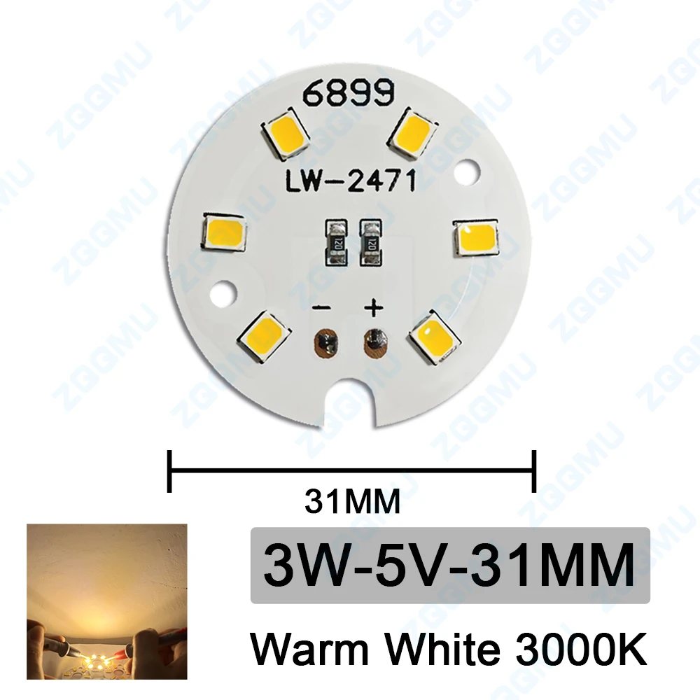 Imagem -05 - Fonte de Luz de Deformação Redonda Lâmpada Bulbo do Painel Branco Quente Branco e Amarelo Led 2835smd 3w 5v Diâmetro 31 mm