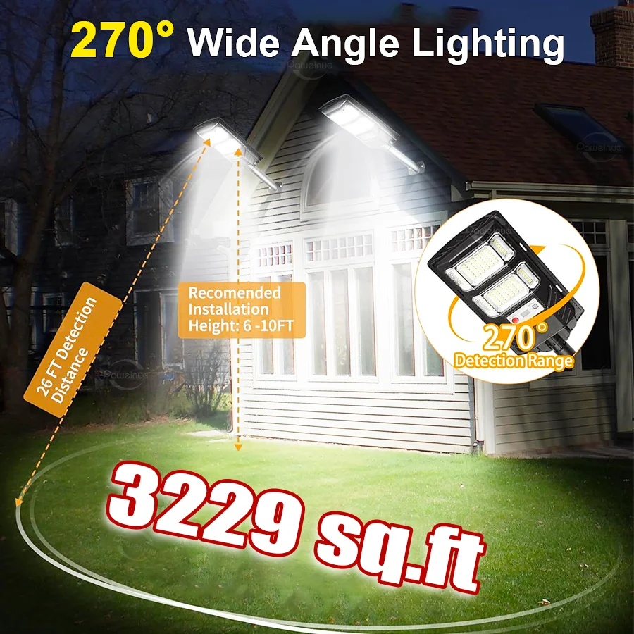 Mocna lampa solarna LED 20000W z czujnikiem ruchu, zewnętrzna lampa solarna ścienna z pilotem, wodoodporna IPX67, do garażu i ogrodu, super jasne, słoneczne lampy uliczne LED na zewnątrz