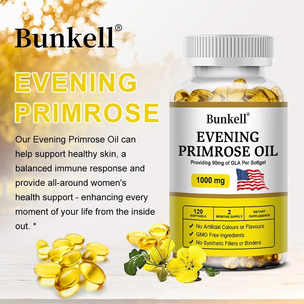 كبسولات زيت زهرة الربيع المسائية - تحتوي على الجليتين والجلسرين النباتي لتعزيز توازن مناعة البشرة الصحية للنساء