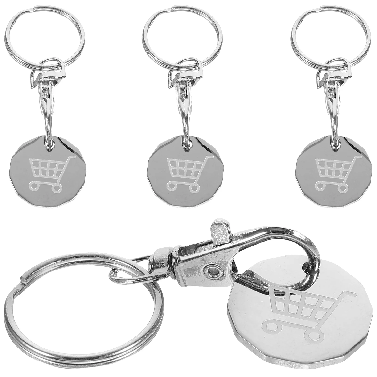 4 Pcs Stainless Steel Keychain Shopping Trolley Key Holder Silver Decorative Keys Attachment Time Saving