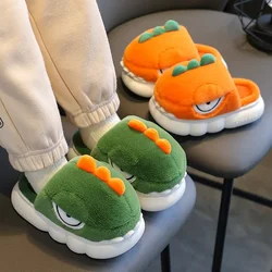 Cute Cartoon Dinosaur Children Plush Slippers Kids Lovely Non Slip Indoor Round Toe Fashion Soft Thick Sole Shoes Sewing Thread