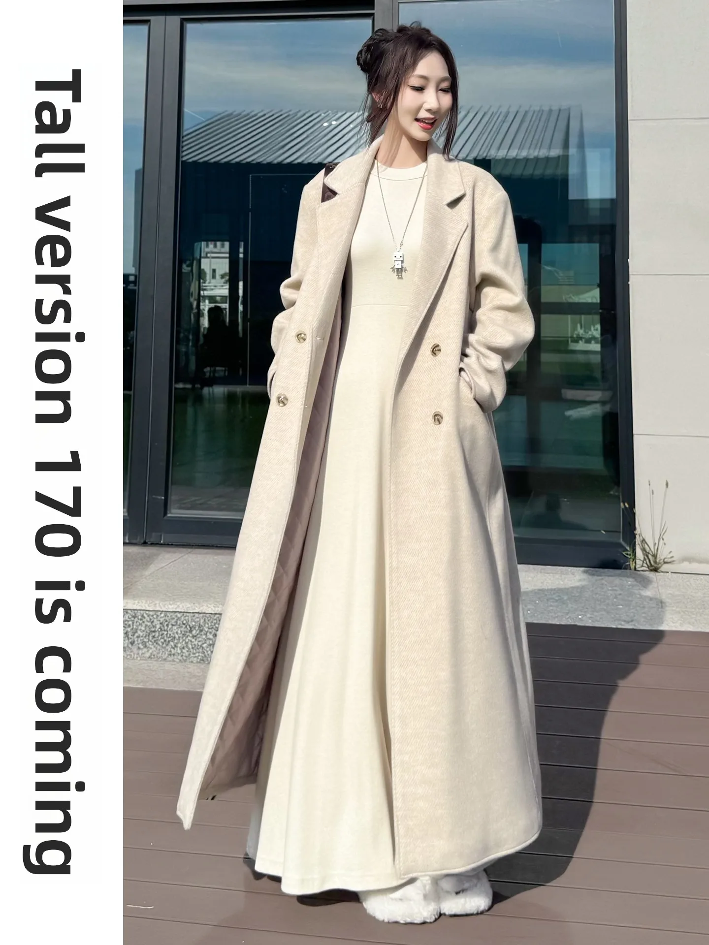 

Женское шерстяное пальто, длинная хлопковая верхняя одежда, корейское свободное двубортное пальто на пуговицах, однотонное зимнее пальто