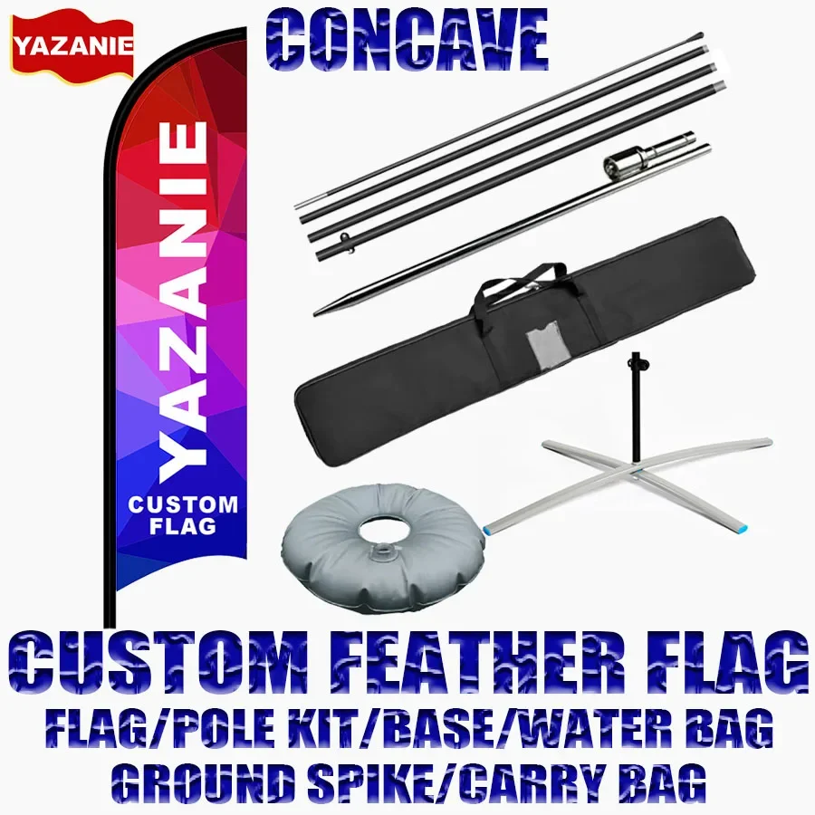 

Concave Custom Feather Flag Complete Set with Pole Kit Ground Spike Cross Base Single Double Sided Swooper Flag for Advertising