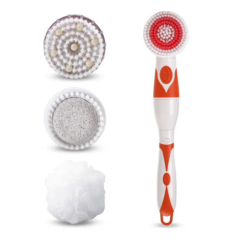 Electric Spin Scrubber Shower Cleaning Silicone Bath Brush Massage Brush Long Handle Bath Brush