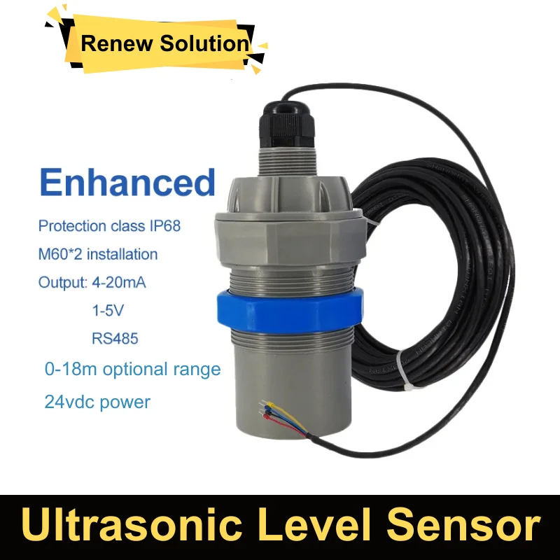 IP68 Ultrasonic Level Sensor Probe 4-20 ma RS485 Distance 10 Meter Water Fuel Oil Tank Liquid Depth Transmitter Without Display