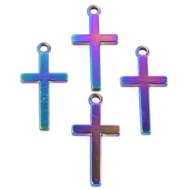 15pcs Rainbow Color Square Cross Christ Religion Charms Fashion Metal Pendant For Jewelry Making Handmade Crafts DIY Accessories