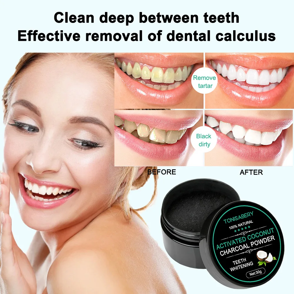 Coconut Shell Activated Carbon Tooth Whitening Powder Remove Stains Brighten Clean Teeth Dental Tools