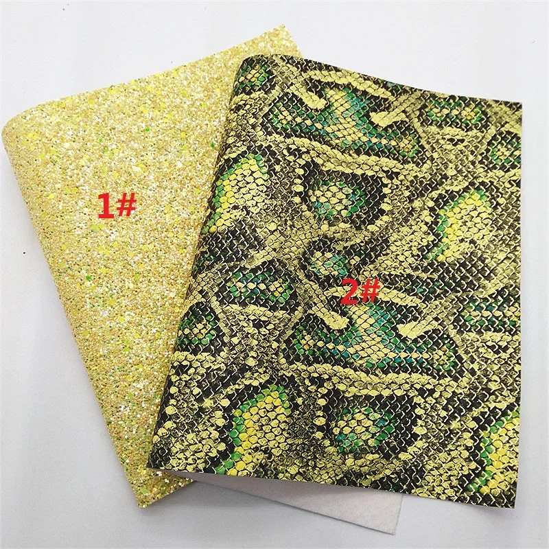 Yellow Glitter  Sheet Snake Faux  Iridescent Synthetic  Fabric Metallic Python  For DIY 21x29CM Y483