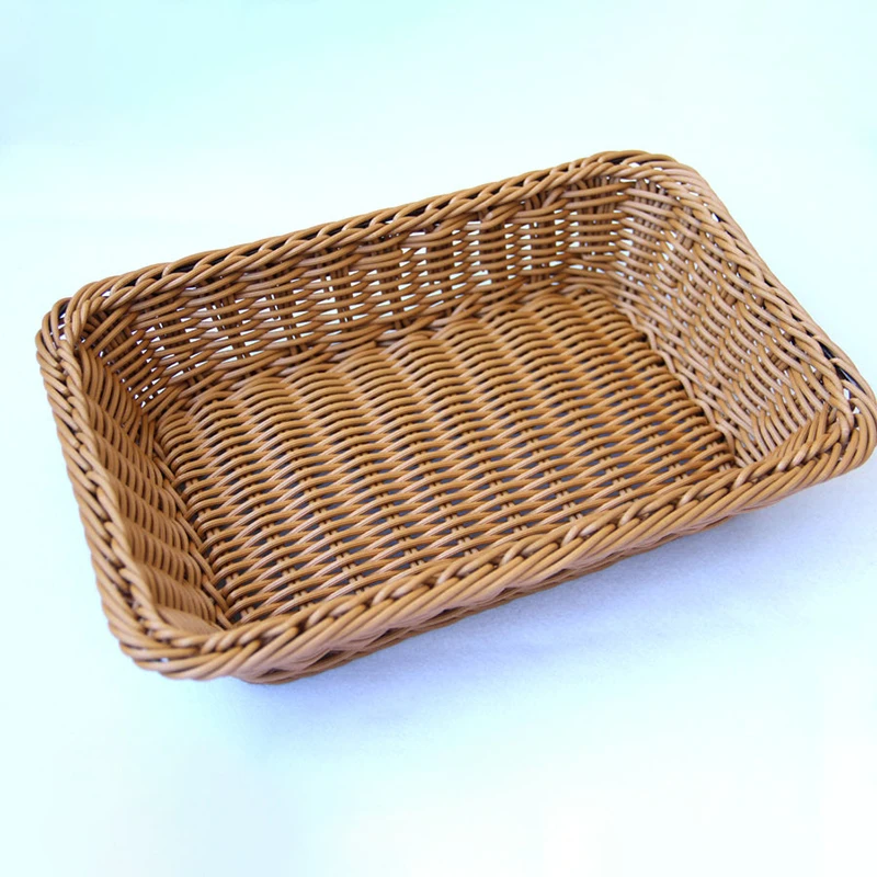 Handwoven Rattan Storage Basket Rectangular Wicker Tray Picnic Basket Bread Food Fruit Cake Plate Sundries Box Kitchen Organizer