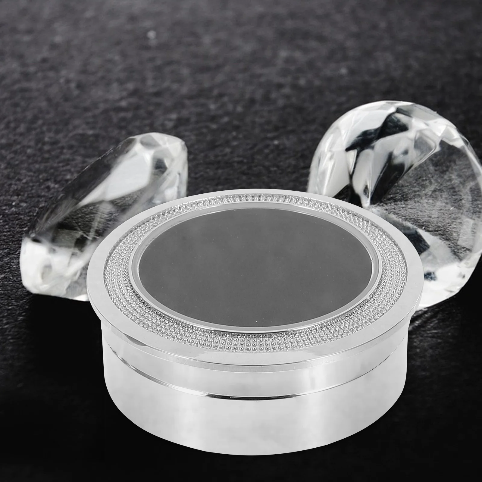 

Diamond Display Box Round Metal Gemstone Jewelry Case 360° Transparent Lid For Loose Gems Storage Present Packaging Small Holder