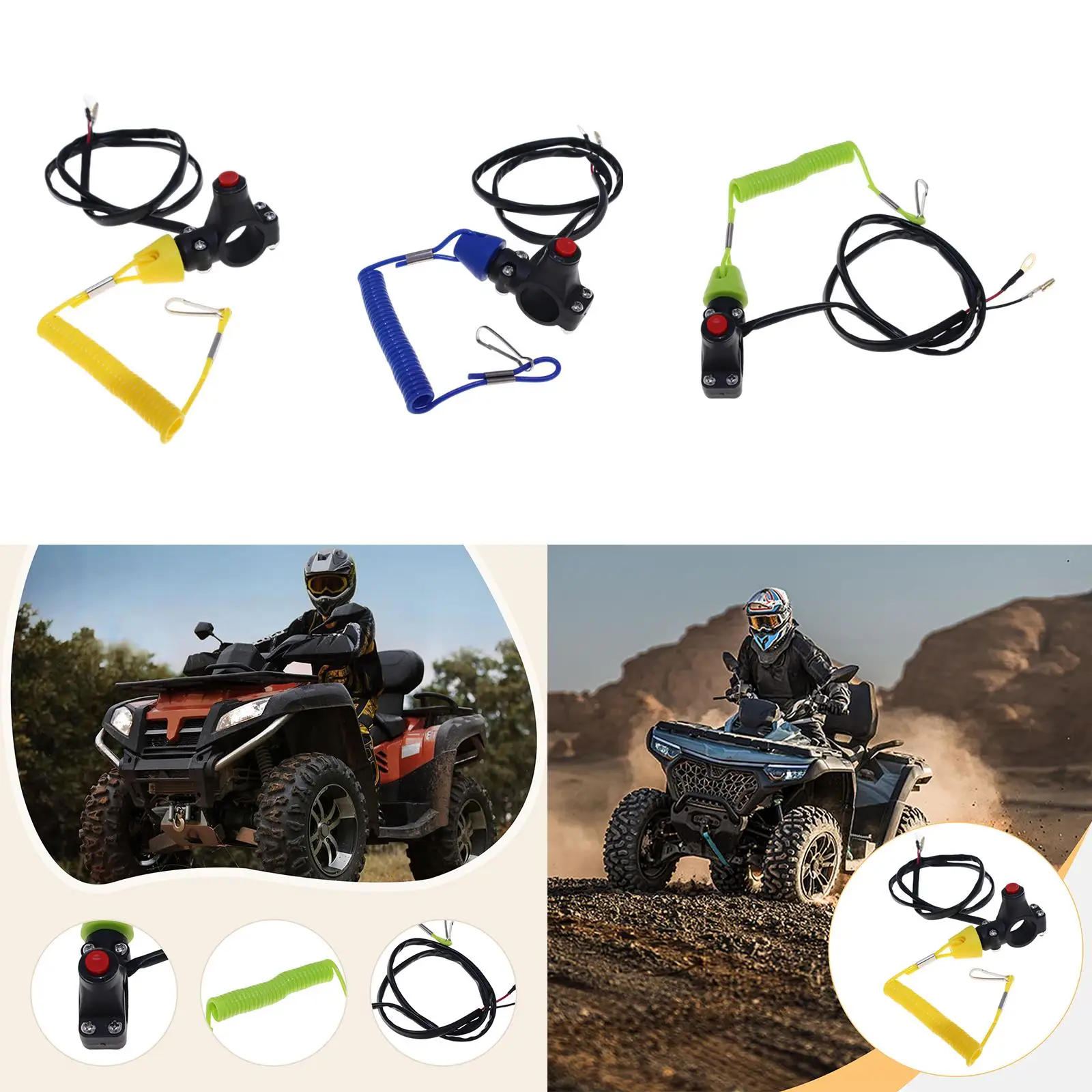 Safety Lanyard Moto Stop Switch Wear Resistant Emergency Cut Off Switch for 22mm Handlebar Motorbike