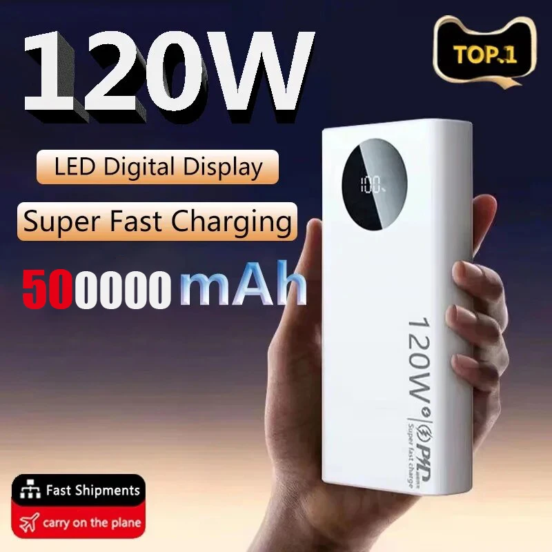 

Портативное зарядное устройство Power Bank с высокой емкостью 50000 мАч, быстрая зарядка 120 Вт, портативный аккумулятор для iPhone, Samsung, Huawei и Xiaomi, новинка
