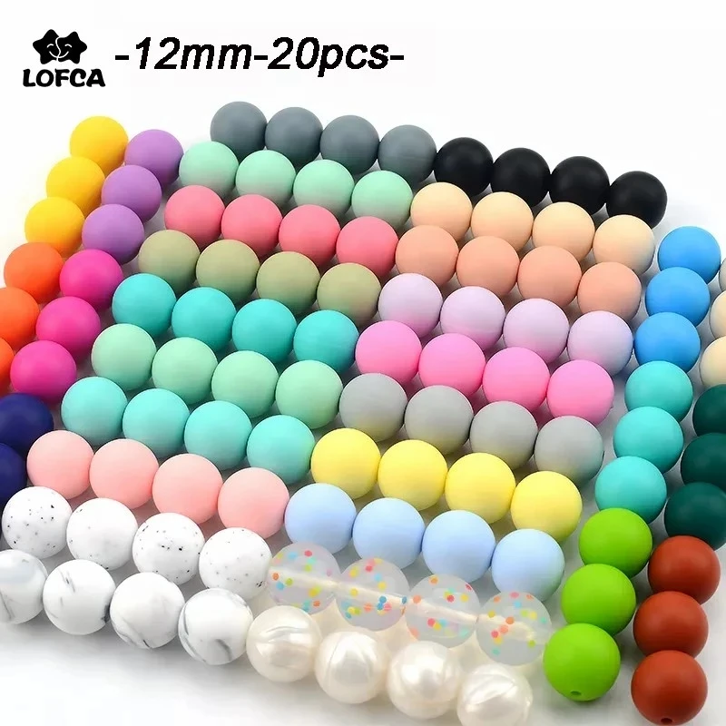 LOFCA 20pcs Silicone Beads 12mm Food Grade Baby Teethers Toy Tie Dye DIY Necklaces Making Pacifier Chain Nursing Accessories