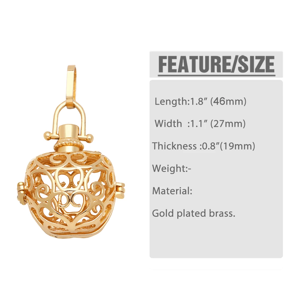 OCESRIO Hollow Heart Apple Harmony Ball Necklace Pendant for Pregnancy Women Copper Gold Plated Wishing Ball Jewelry pdtb409