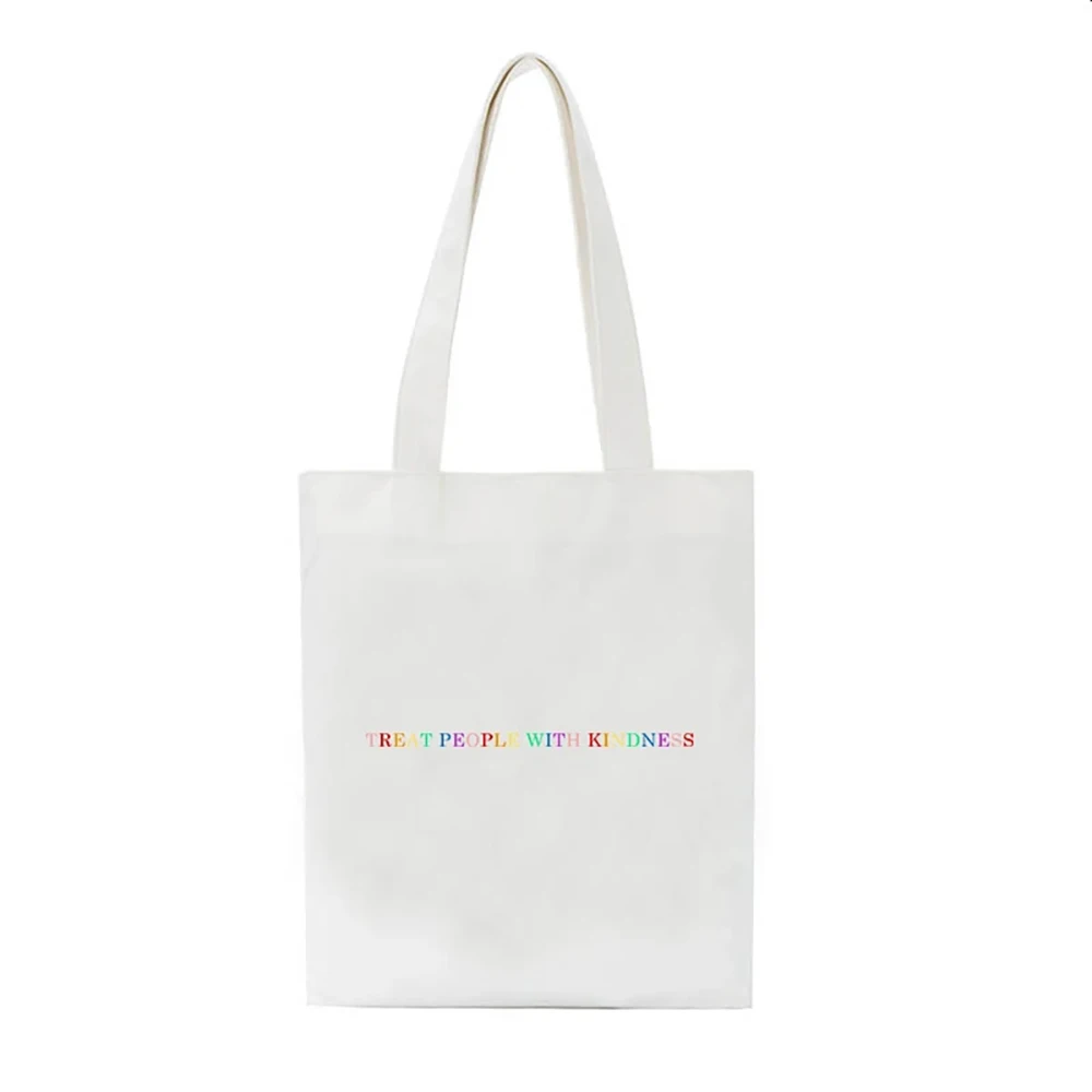 Casual Large Capacity Shoulder Bags Canvas Treat people with kindness letter Harajuku Print Ulzzang Fun Vintage Handbags