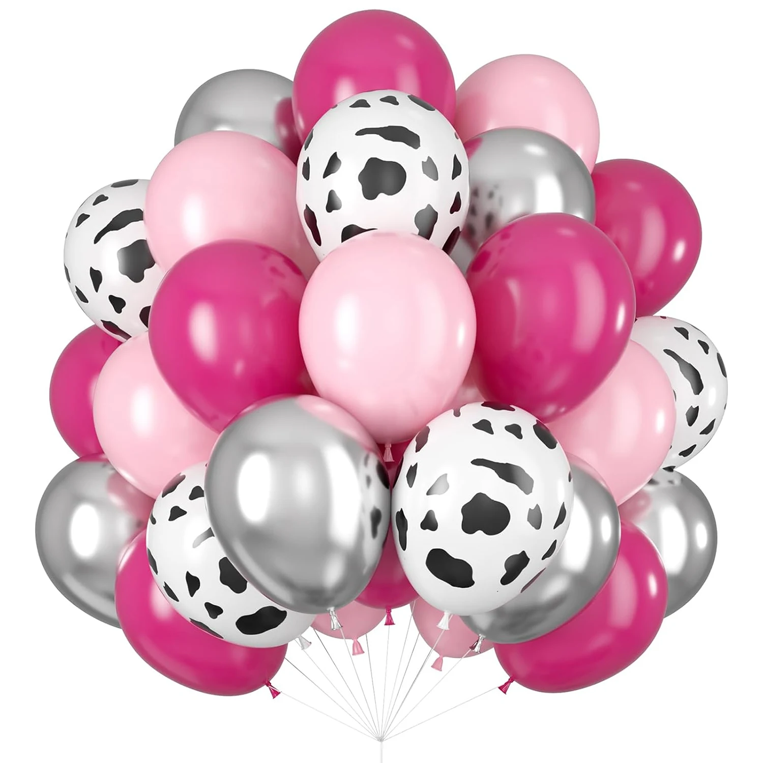 50pcs Rose Pink Cow Balloons Set Cow Print Balloons Silver Metal Balloon for Birthday Party Decoration Girl Baby Shower Supplies