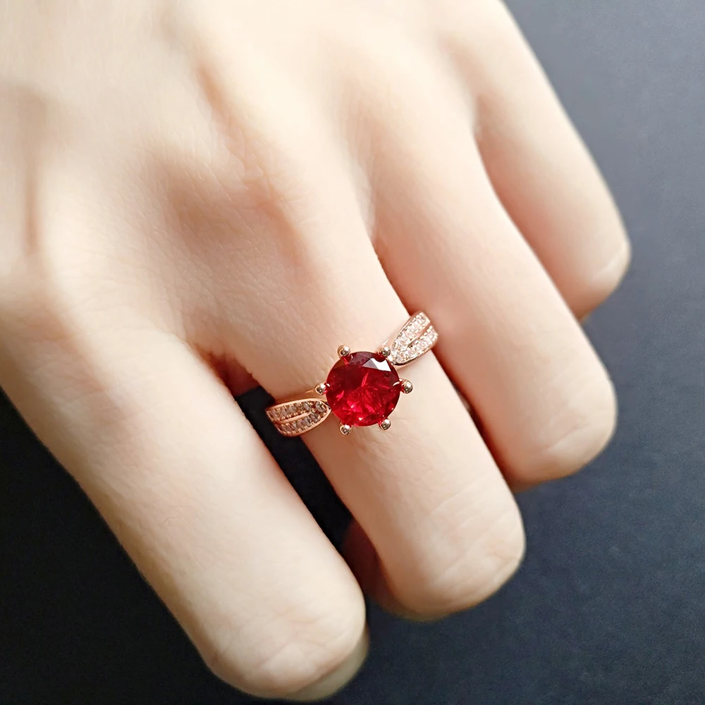 Six Claw Garnet Crystal Ring Female Fashion Classic Zircon Copper Ring Women's Party Engagement Jewelry