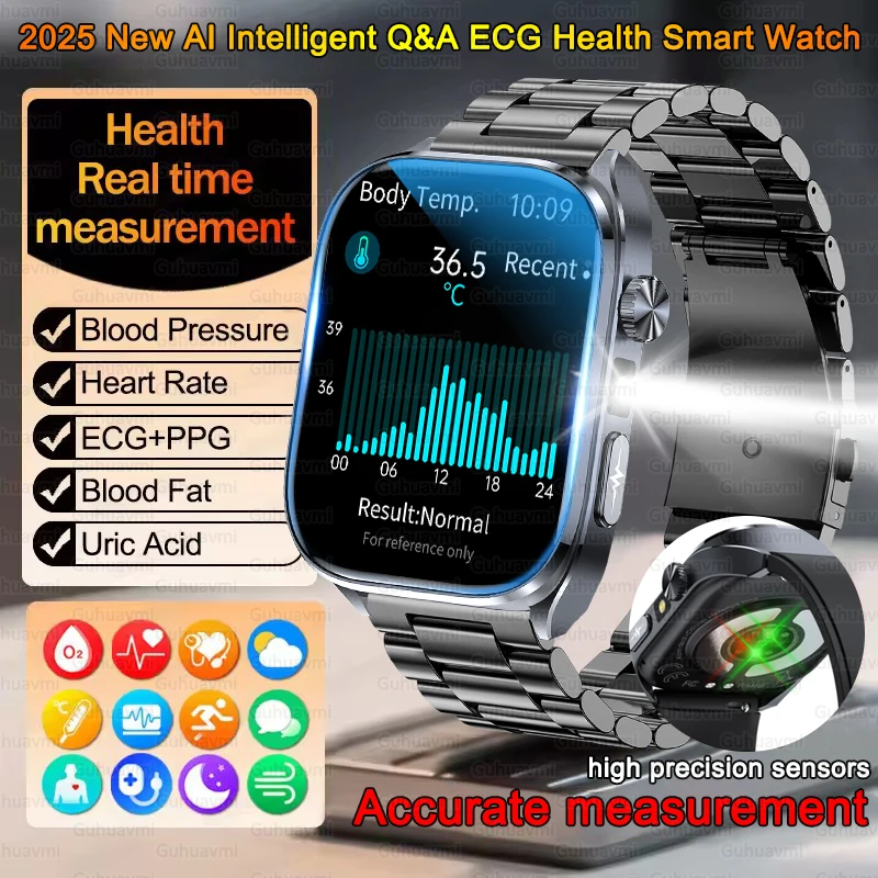 

2025 Новые умные часы для медсестер ЭКГ + PPG для мужчин 2,0-дюймовый экран с сапфировым стеклом, пульсометр, липиды в крови, мочевой кислоты, умные часы для здоровья