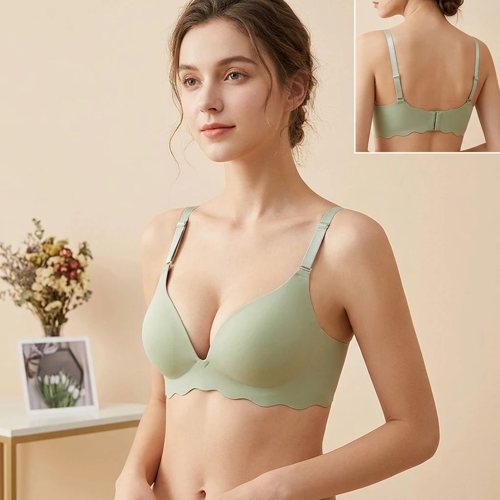 Women Seamless Push Up Bra Wireless One Piece Molded Cup Comfort Everyday Bra Adjustable Strap Solid Color Underwear