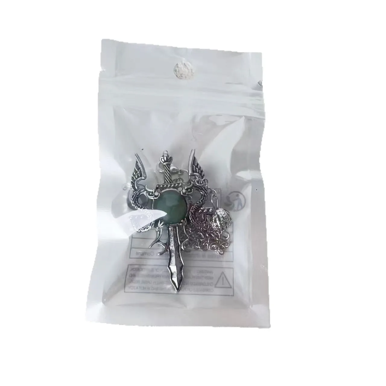 Gothic Dragon Sword Natural Crystal Pendants, Punk Amulet Jewelry Gift for Him Her