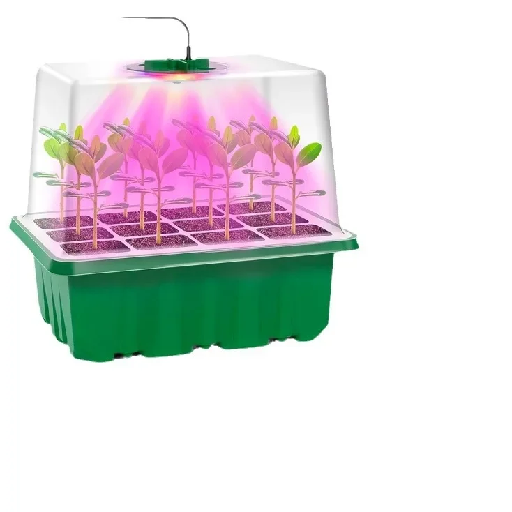 Seed Starter ถาดกล่อง LED Grow Light เนอสเซอรี่หม้อต้นกล้าการงอก Planter ปรับความชื้นระบายอากาศ