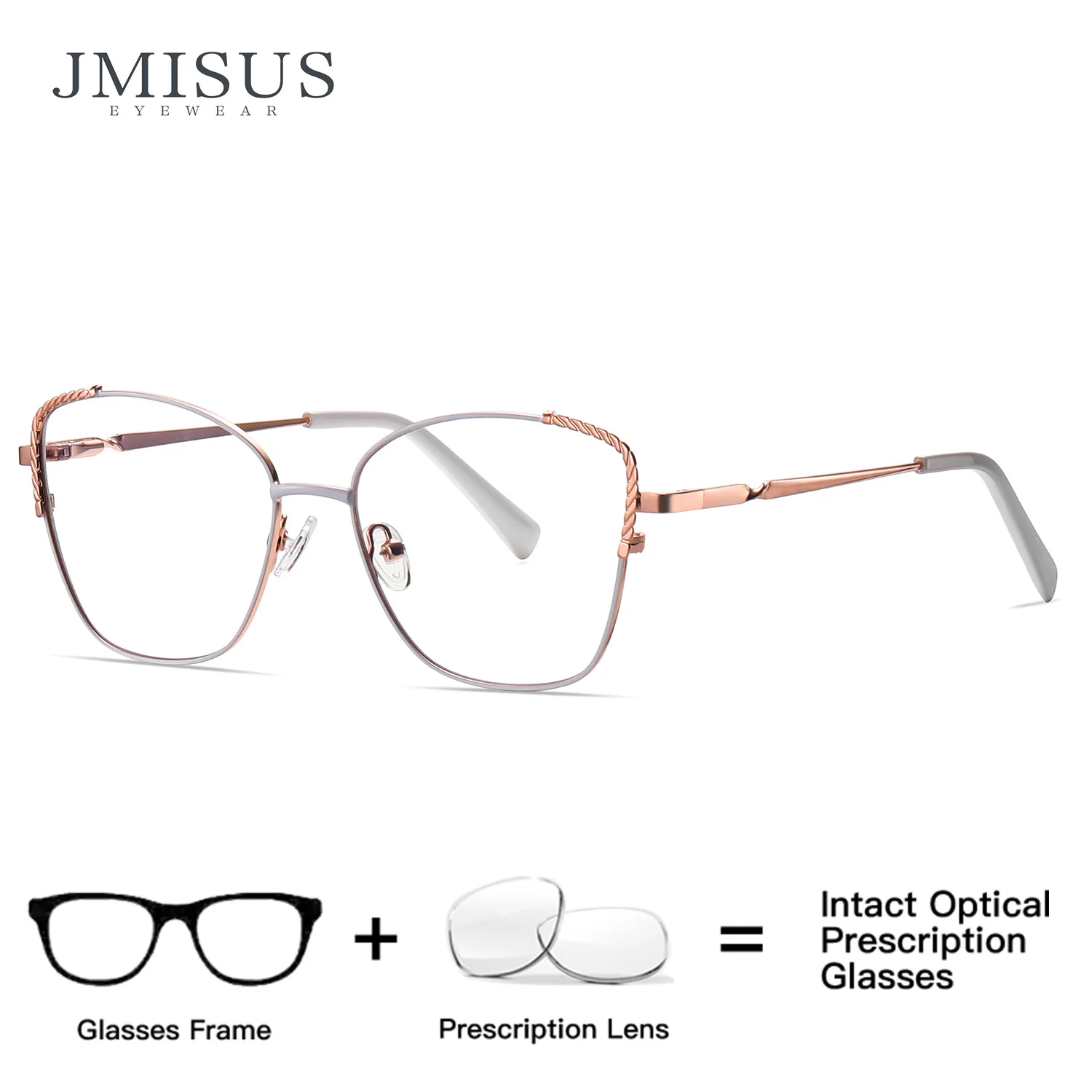 JMISUS Custom Prescription Glasses Small Square Metal Frame With Photochromic Grey Brown Progressive Eyewear for  Women
