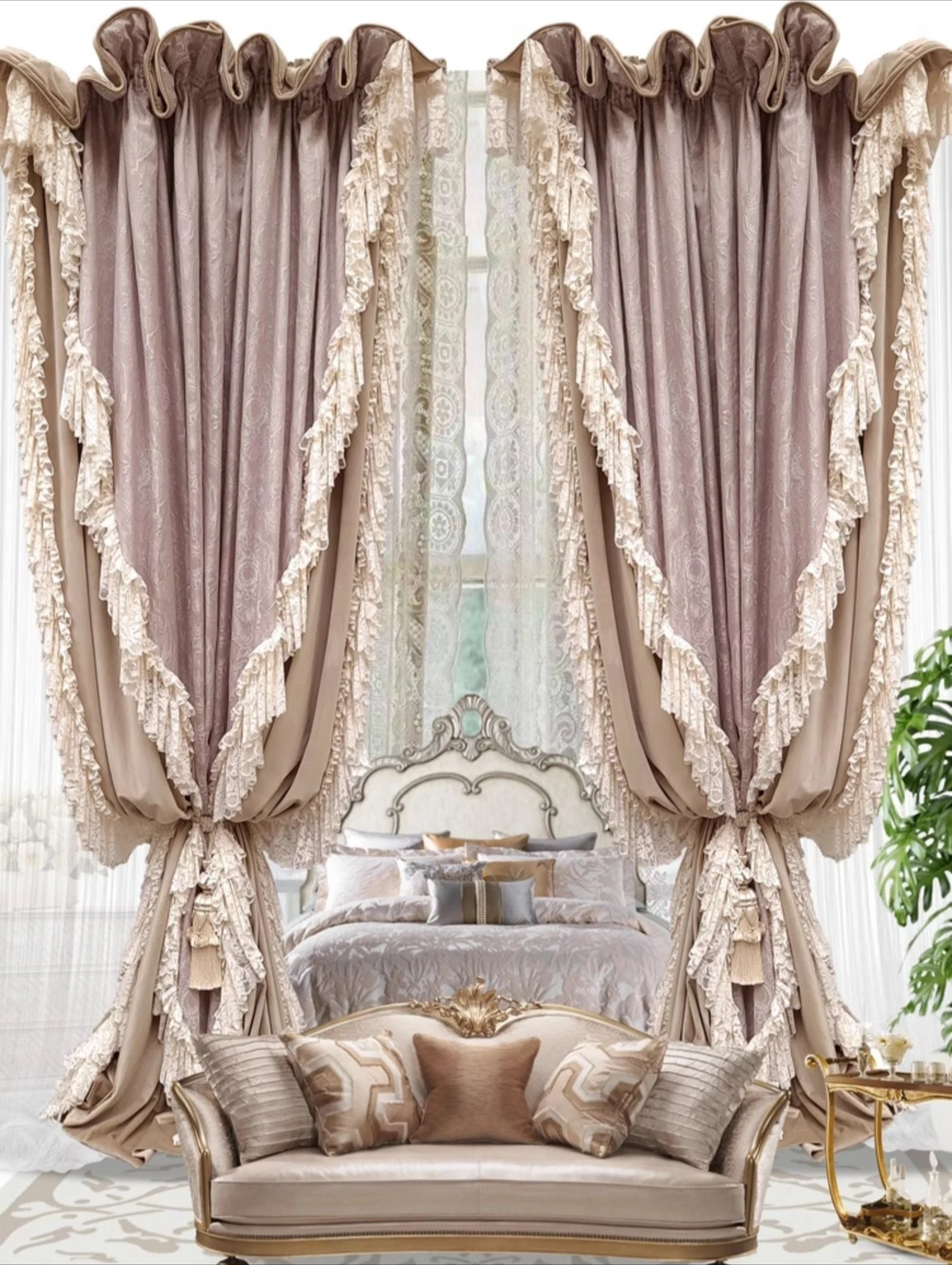 Luxury High-end Curtains for Living Dining Room Bedroom French Court Style Retro  Rococo Milk Tea Pink European Velvet American