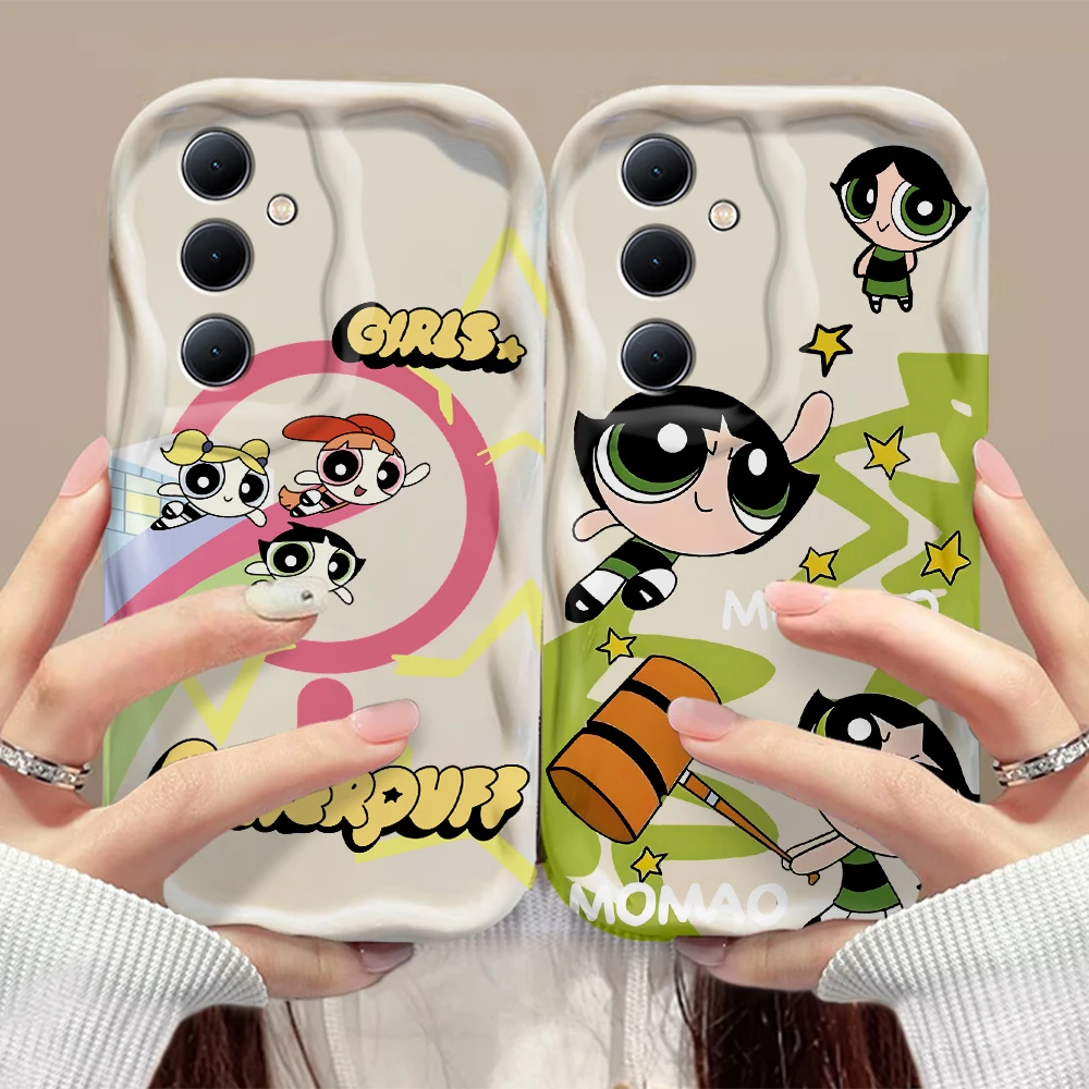 Cute Funny The Powerpuffs Girls 3D Wave Case For Samsung A73 A72 A71 A55 A54 A53 A35 A34 A33 A25 A24 A23 A15 A14 A05 4G 5G Cover