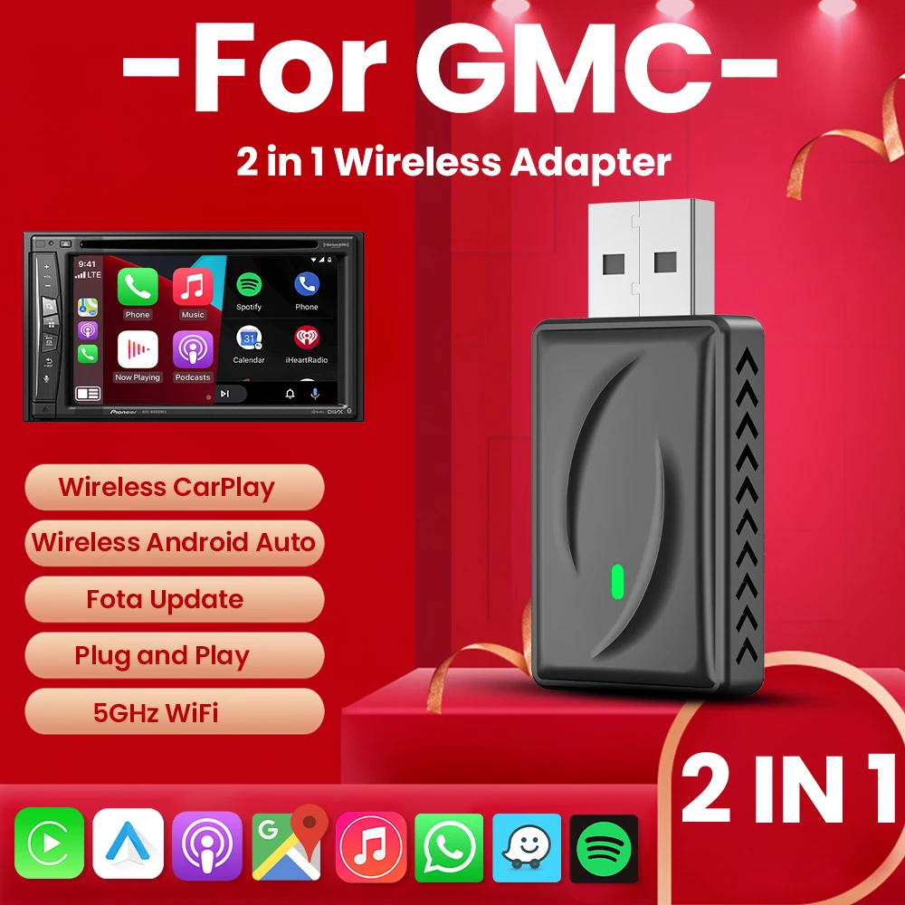 Wireless Android Auto Carplay Bluetooth Wifi 5G plug and play 2In1 Adapter For GMC Canyon Sierra Yukon Acadia Terrain Sierra HD