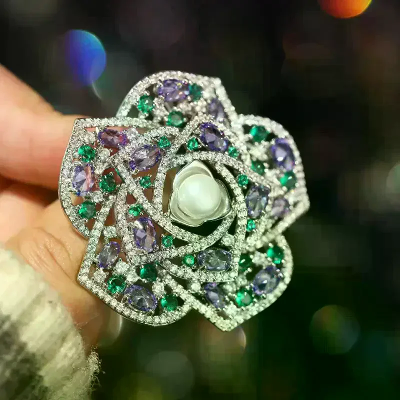/HTF/Gifts Fashion Rhinestones Pearl Camellia Flower Brooches For Women Clothing Coat Jewelry Accessories