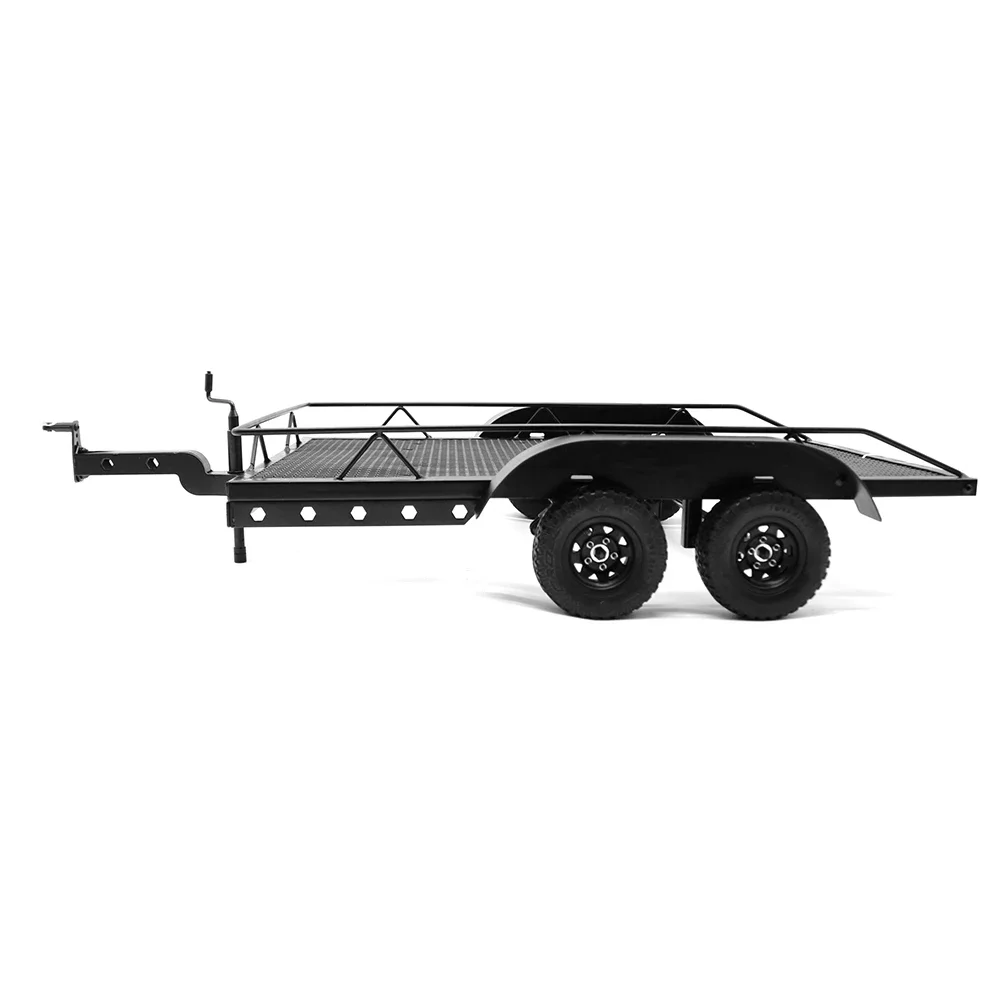 Simulation Metal Black Double Axle Trailer for 1/10 RC Crawler Car Traxxas TRX4 SCX6 SCX10 D90 Accessories