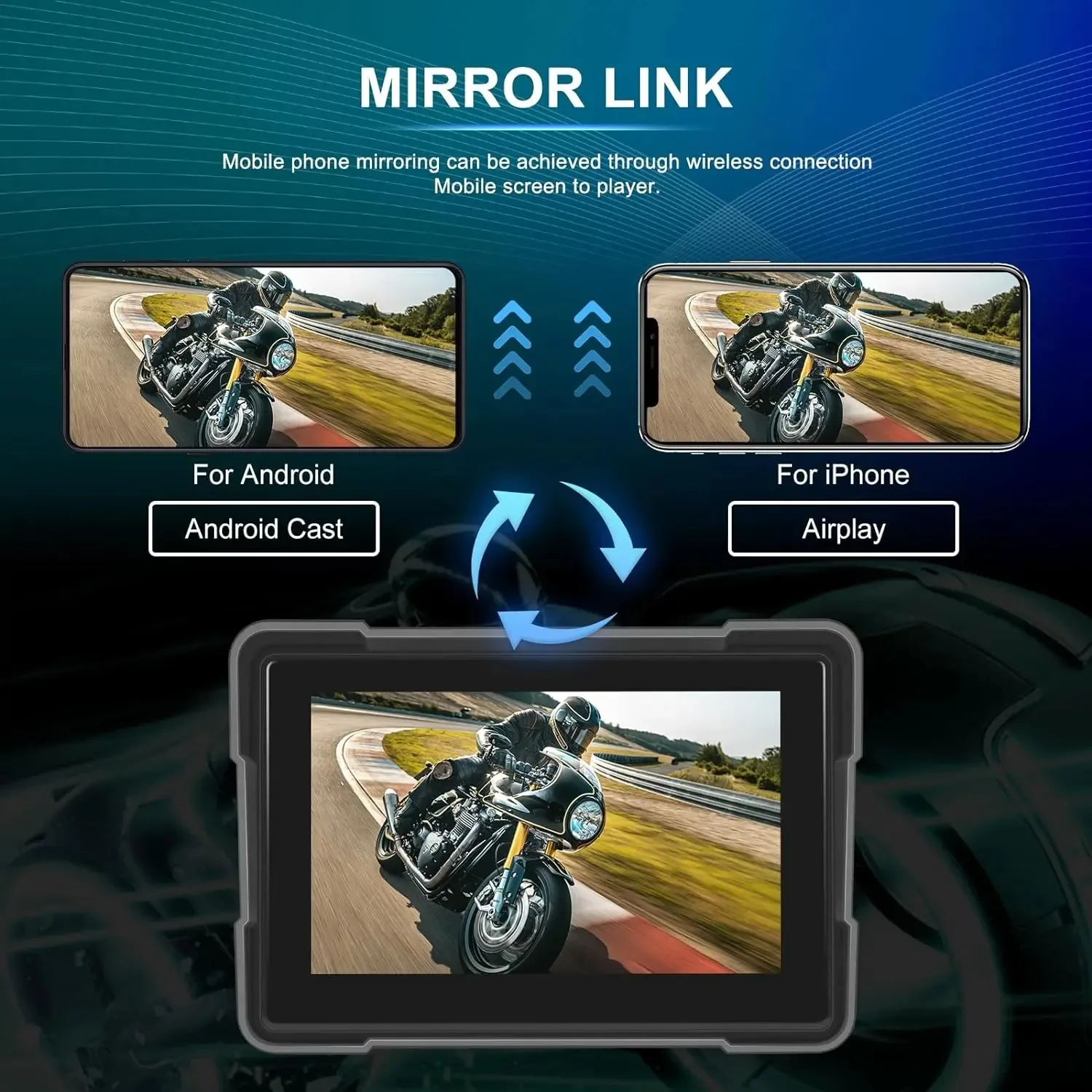 Srnubi 5" Portable Motorcycle DVR Wireless Apple Carplay Android Auto Display Screen IPX7 Waterproof Dual Bluetooth GPS Monitor