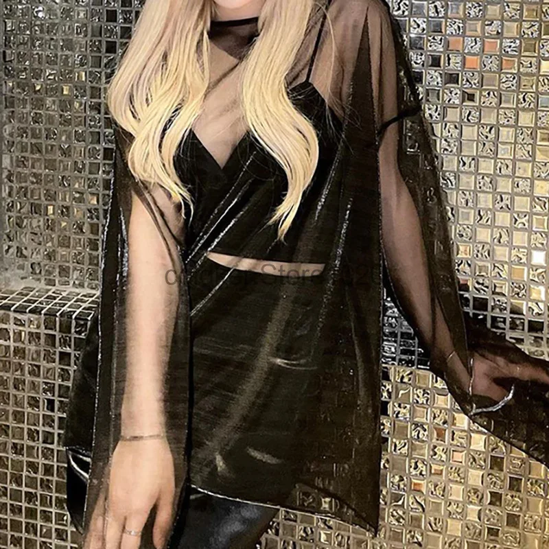 New Summer Fashion See Through Tshirt for Women Sexy O-Neck Long Sleeve T Shirt Female Y2K Harajuku Nightclub Wear Egirl Tees